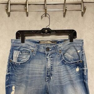 BKE Jeans Men 31X28‎ Denim Cowboy Tyler Boot Cut Stone Wash Whisker Distressed